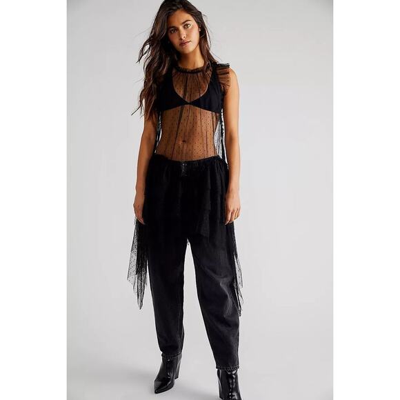 New Free people MIA Mesh Maxi Top $148 MEDIUM Black DROPPED WAIST Ruffled Tiered - Picture 1 of 6